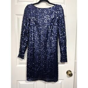 Aidan Maddox Sequins Dress Long Sleeve Back V Blue Women's Cocktail size 4